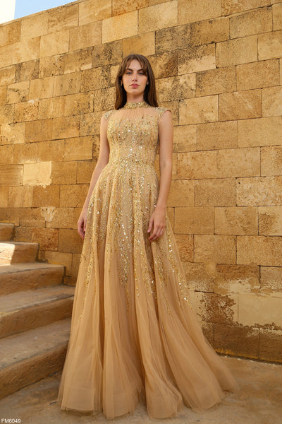 Golden Color designer Saree Gown With Hand Embroidered Blouse – Panache  Haute Couture